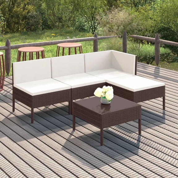 vidaXL 5 Piece Patio Lounge Set with Cushions Poly Rattan Brown