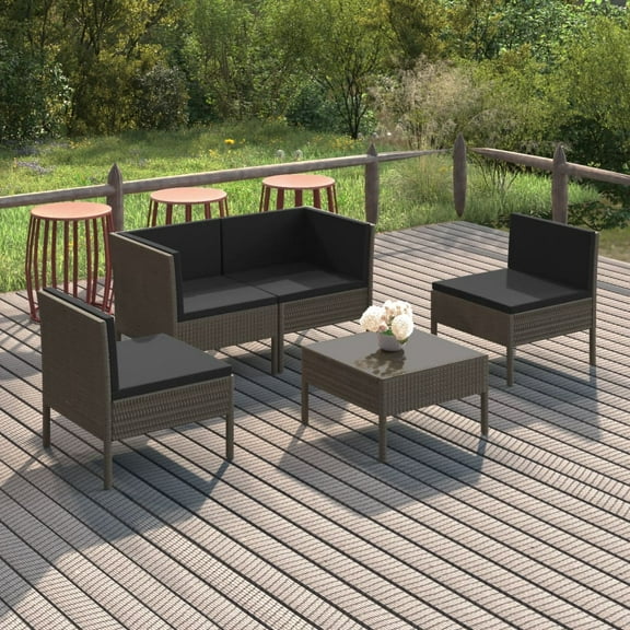 vidaXL 5 Piece Patio Lounge Set with Cushions Poly Rattan Gray