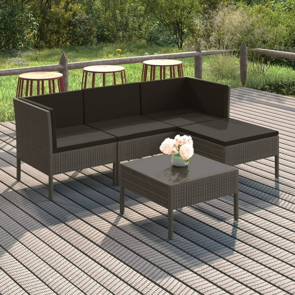 vidaXL 5 Piece Patio Lounge Set with Cushions Poly Rattan Gray