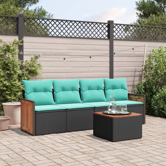 vidaXL 5 Piece Patio Sofa Set with Cushions Black Poly Rattan