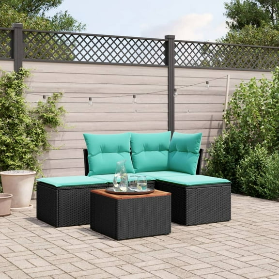 vidaXL 5 Piece Patio Sofa Set with Cushions Black Poly Rattan