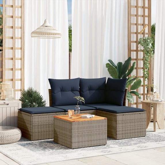 vidaXL 5 Piece Patio Sofa Set with Cushions Gray Poly Rattan