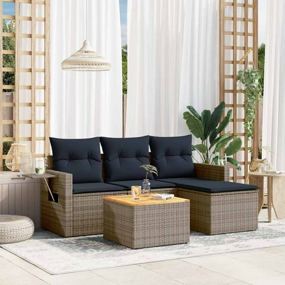 vidaXL 5 Piece Patio Sofa Set with Cushions Gray Poly Rattan