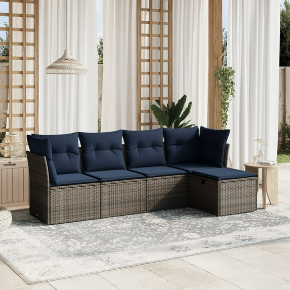 vidaXL 5 Piece Patio Sofa Set with Cushions Gray Poly Rattan