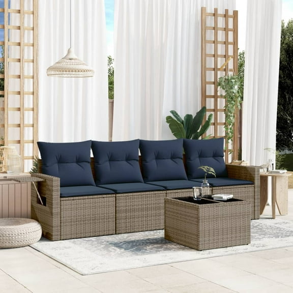 vidaXL 5 Piece Patio Sofa Set with Cushions Gray Poly Rattan