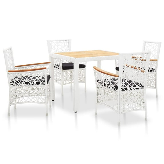 vidaXL 5 Piece Poly Rattan Outdoor Table and Chairs Patio Dining Set White