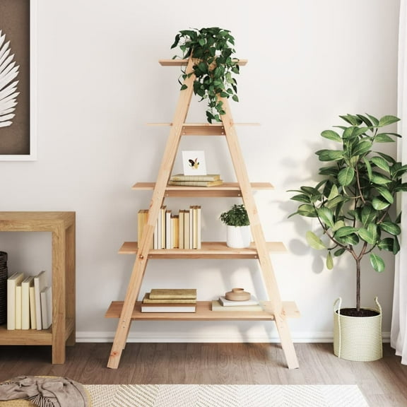 vidaXL 5 Tier Pine Wood Natural Free Standing A Shape Bookcase