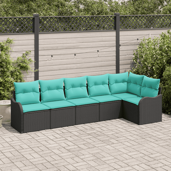 vidaXL 6 Piece Garden Sofa Set with Cushions Black Poly Rattan