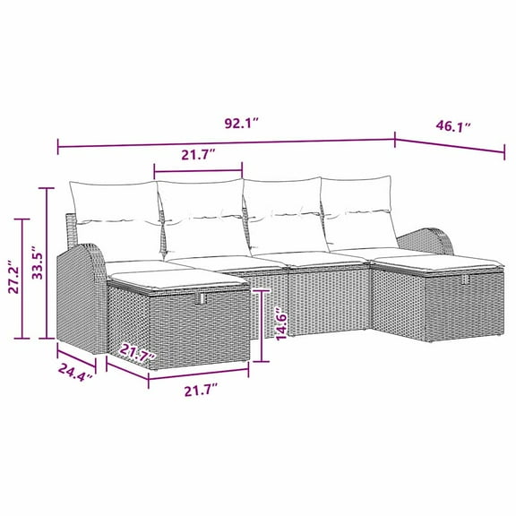 vidaXL 6 Piece Garden Sofa Set with Cushions Gray Poly Rattan