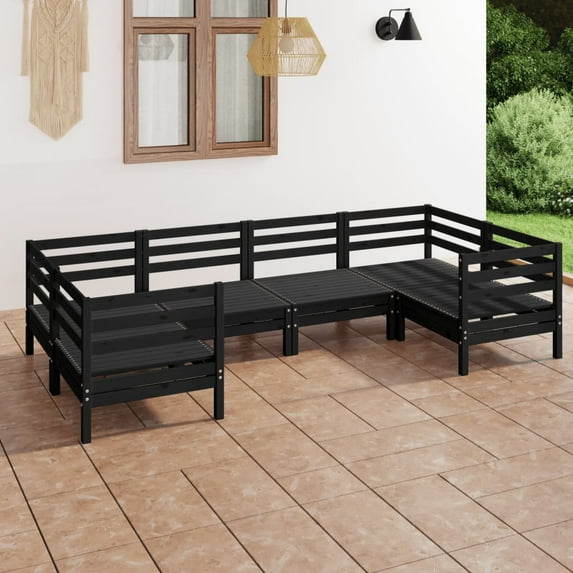 vidaXL 6 Piece Patio Lounge Set Black Solid Pinewood