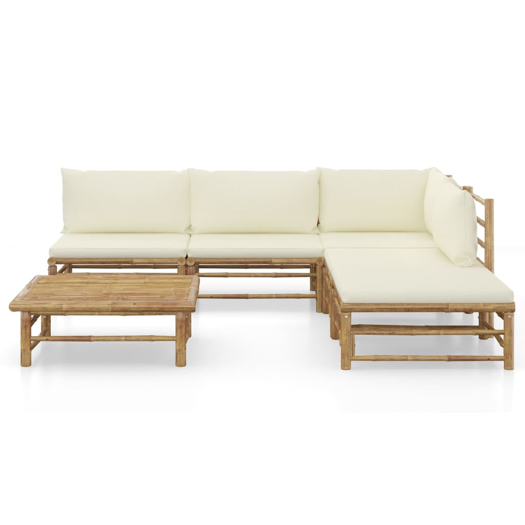 vidaXL 6 Piece Patio Lounge Set with Cream White Cushions Bamboo -  Walmart.com