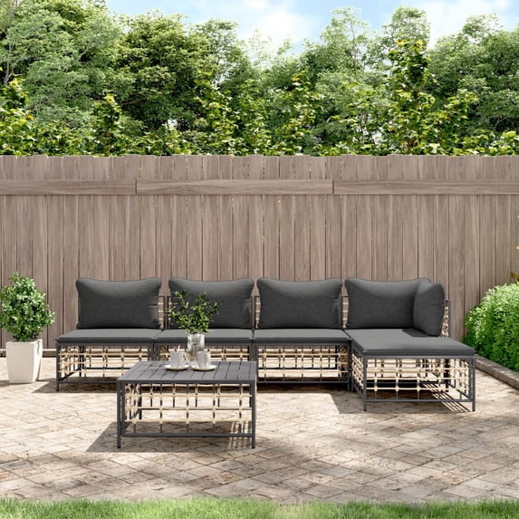 vidaXL 6 Piece Patio Lounge Set with Cushions Anthracite Poly Rattan