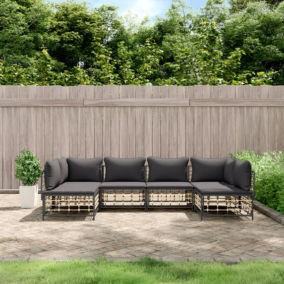 vidaXL 6 Piece Patio Lounge Set with Cushions Anthracite Poly Rattan