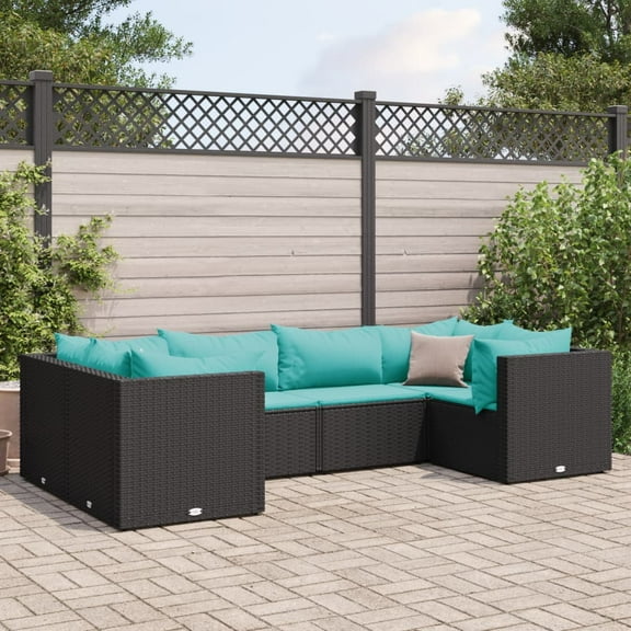 vidaXL 6 Piece Patio Lounge Set with Cushions Black Poly Rattan