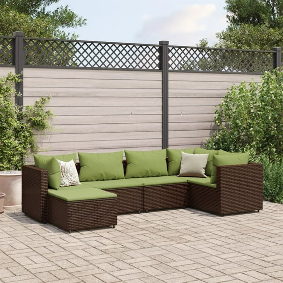 vidaXL 6 Piece Patio Lounge Set with Cushions Brown Poly Rattan