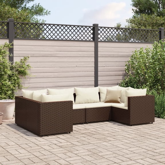 vidaXL 6 Piece Patio Lounge Set with Cushions Brown Poly Rattan
