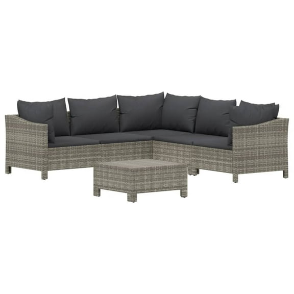 vidaXL 6 Piece Patio Lounge Set with Cushions Gray Poly Rattan