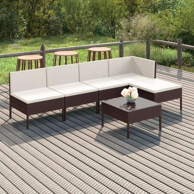 vidaXL 6 Piece Patio Lounge Set with Cushions Poly Rattan Brown, 3094371