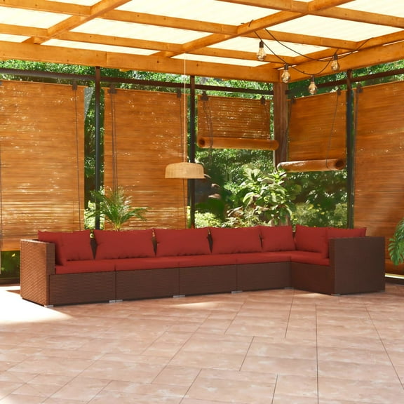vidaXL 6 Piece Patio Lounge Set with Cushions Poly Rattan Brown