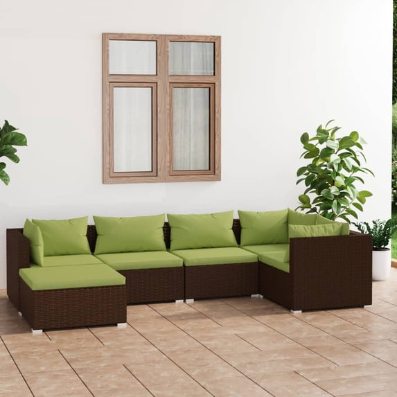 vidaXL 6 Piece Patio Lounge Set with Cushions Poly Rattan Brown
