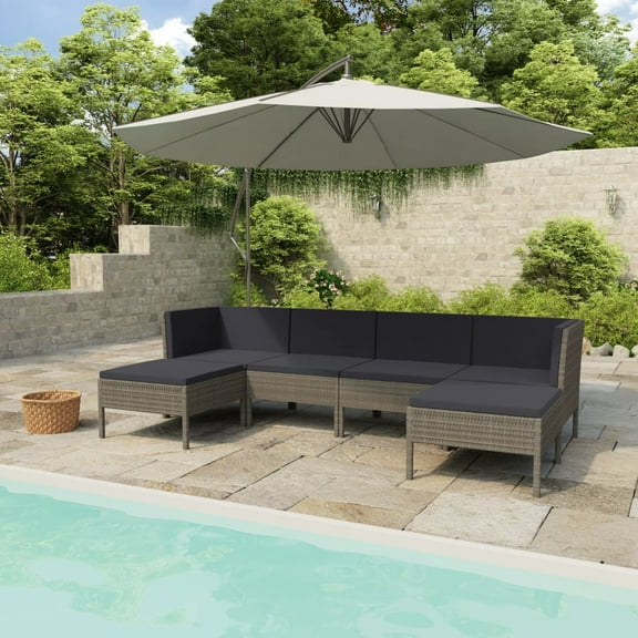 vidaXL 6 Piece Patio Lounge Set with Cushions Poly Rattan Gray, 3056964