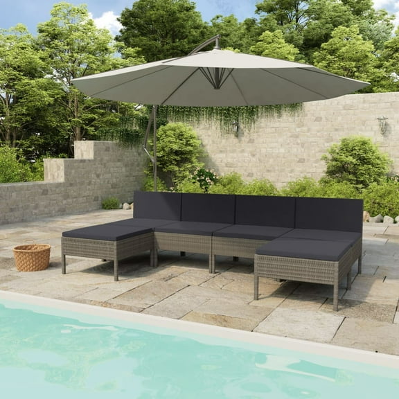 vidaXL 6 Piece Patio Lounge Set with Cushions Poly Rattan Gray, 3056988