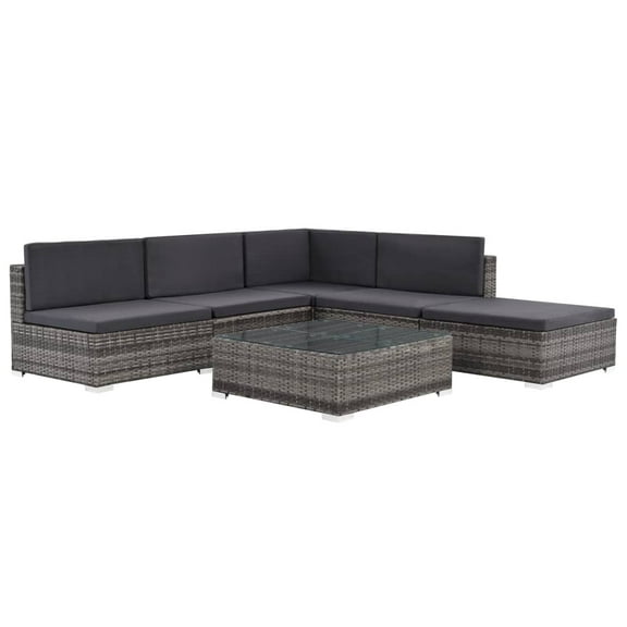 vidaXL 6-Piece Outdoor Patio Lounge Set with Cushions, Poly Rattan, Gray