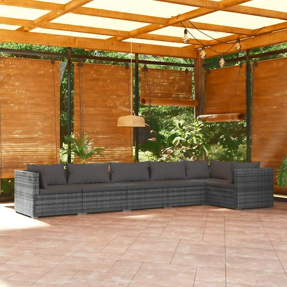 vidaXL 6 Piece Patio Lounge Set with Cushions Poly Rattan Gray