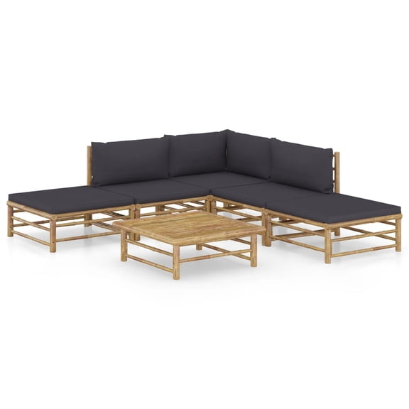 vidaXL Garden Lounge Set Dark Grey Bamboo 6 Piece Set Modular