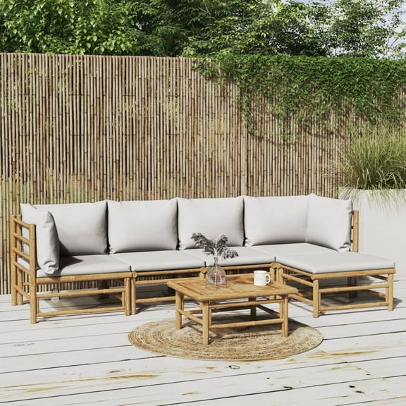 vidaXL 6 Piece Patio Lounge Set with Light Gray Cushions Bamboo