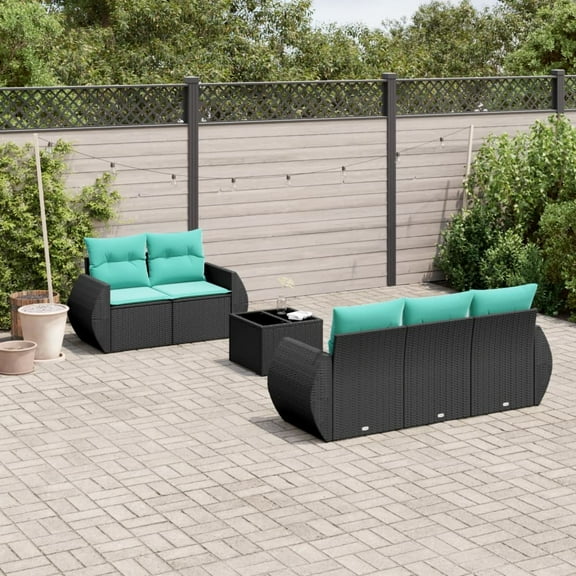 vidaXL 6 Piece Patio Sofa Set with Cushions Black Poly Rattan