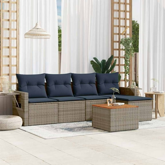 vidaXL 6 Piece Patio Sofa Set with Cushions Gray Poly Rattan