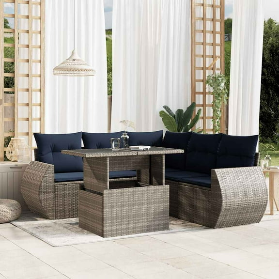 vidaXL 6 Piece Patio Sofa Set with Cushions Gray Poly Rattan