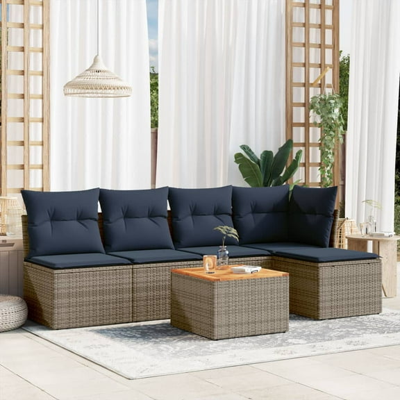 vidaXL 6 Piece Patio Sofa Set with Cushions Gray Poly Rattan