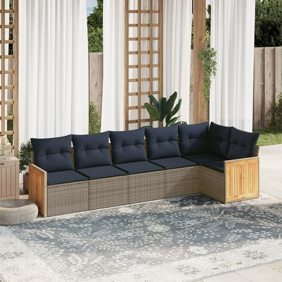 vidaXL 6 Piece Patio Sofa Set with Cushions Gray Poly Rattan