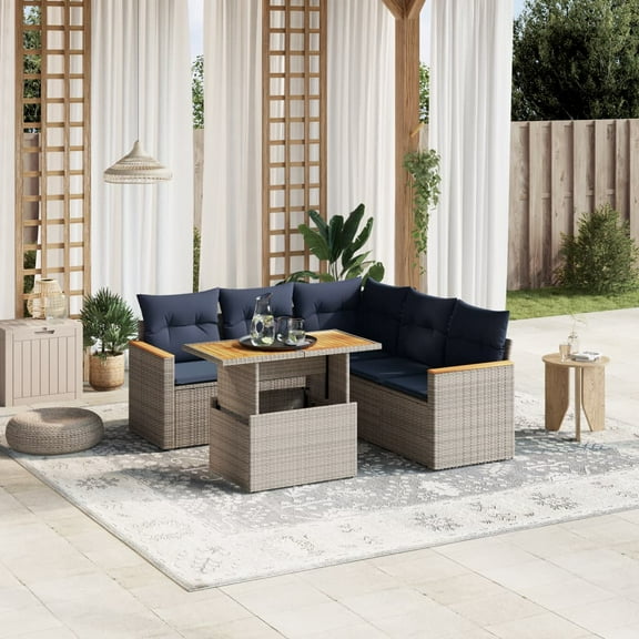 vidaXL 6 Piece Patio Sofa Set with Cushions Gray Poly Rattan