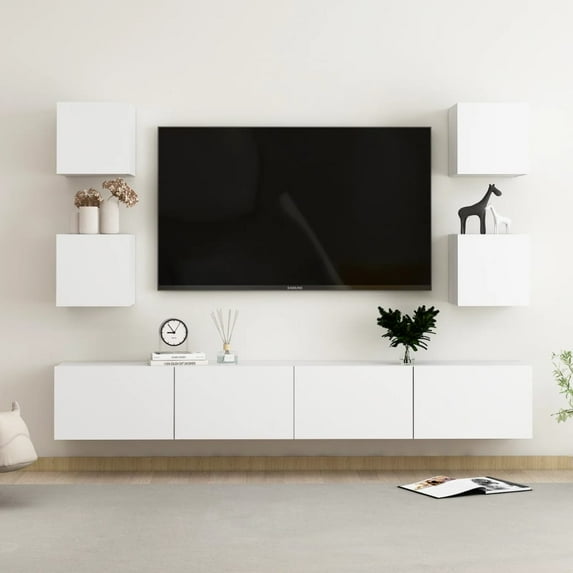 vidaXL 6 Piece TV Cabinet Set White and Sonoma Oak Chipboard