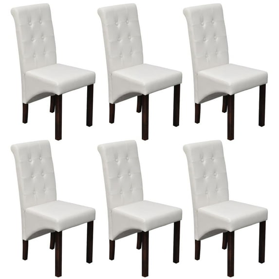 vidaXL 6 Scroll Back Artificial Leather Wooden Dining Chairs White