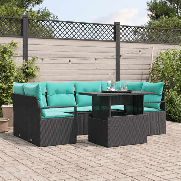 vidaXL 7 Piece Garden Sofa Set with Cushions Black Poly Rattan