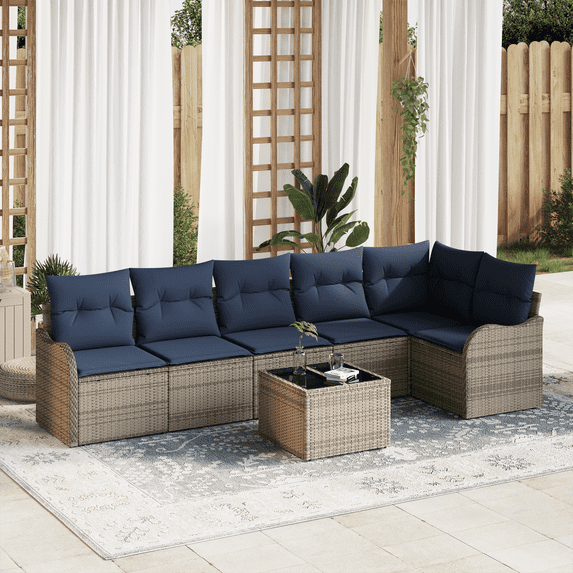 vidaXL 7 Piece Garden Sofa Set with Cushions Grey Poly Rattan