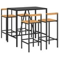 thumbnail image 1 of vidaXL 7 Piece Patio Bar Set Black Poly Rattan& Solid Wood Acacia, 1 of 16