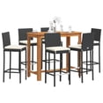thumbnail image 1 of vidaXL 7 Piece Patio Bar Set Black Solid Wood Acacia and Poly Rattan, 1 of 11