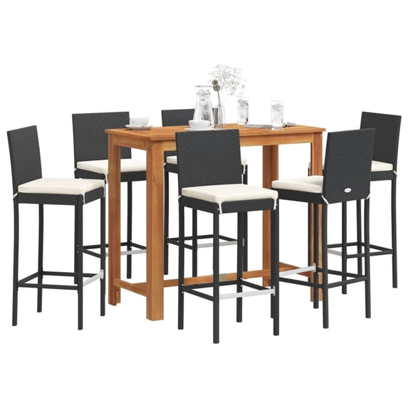 vidaXL 7 Piece Patio Bar Set Black Solid Wood Acacia and Poly Rattan