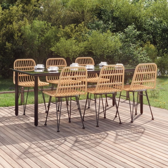 vidaXL 7 Piece Patio Dining Set Black Poly Rattan