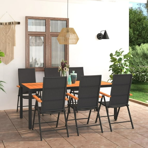 vidaXL 7 Piece Patio Dining Set Black and Brown