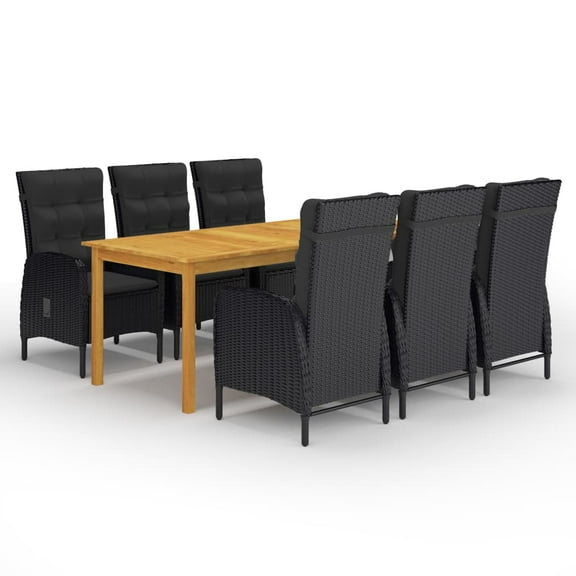 vidaXL 7 Piece Patio Dining Set Black