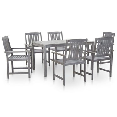 vidaXL 7 Piece Patio Dining Set Gray Wash Solid Acacia Wood