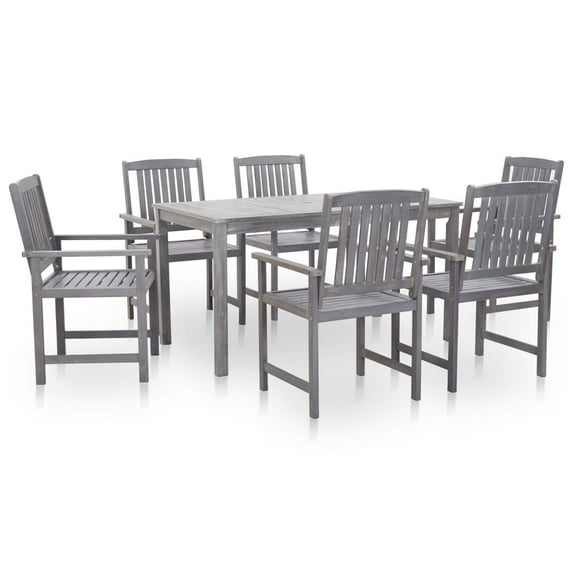 vidaXL 7 Piece Patio Dining Set Gray Wash Solid Acacia Wood