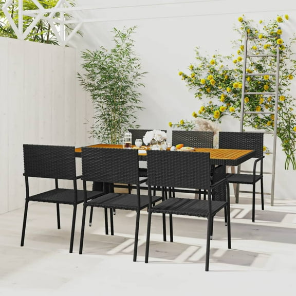 vidaXL 7 Piece Patio Dining Set Poly Rattan Black, 3120106