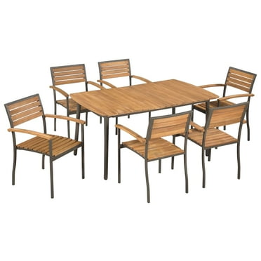 vidaXL 7 Piece Patio Dining Set Solid Acacia Wood and Steel